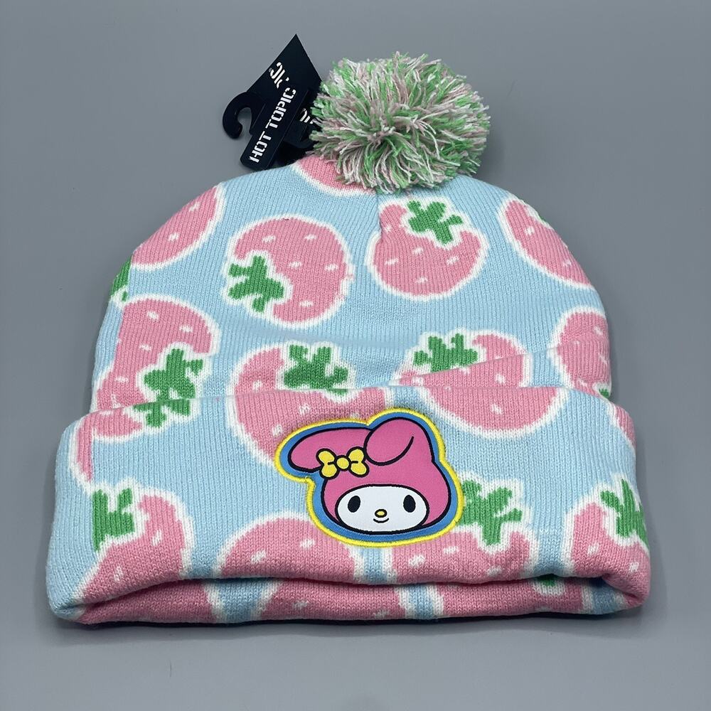 Sanrio My Melody Strawberry Pom Pom Beanie Bioworld NEW